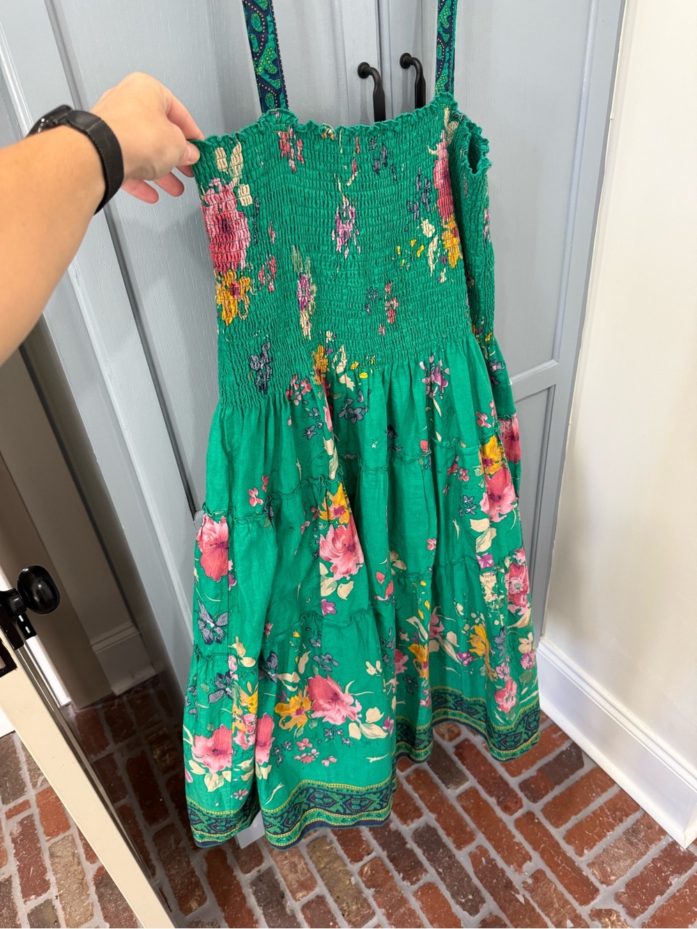 Green Floral Smocked Midi Dress